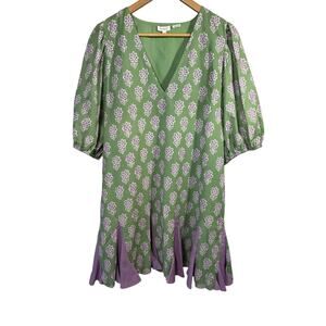 RHODE Women's Saira Floral Print Knee Length Cotton Dress Green Size Large